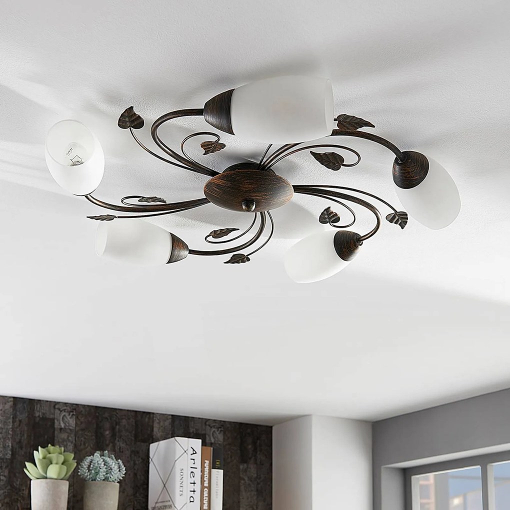 Plafoniera soffitto Stefania Lindby, dimmerabile, Marrone / Ruggine, Soggiorno / Sala da pranzo, Metallo, Antico, Plafoniera