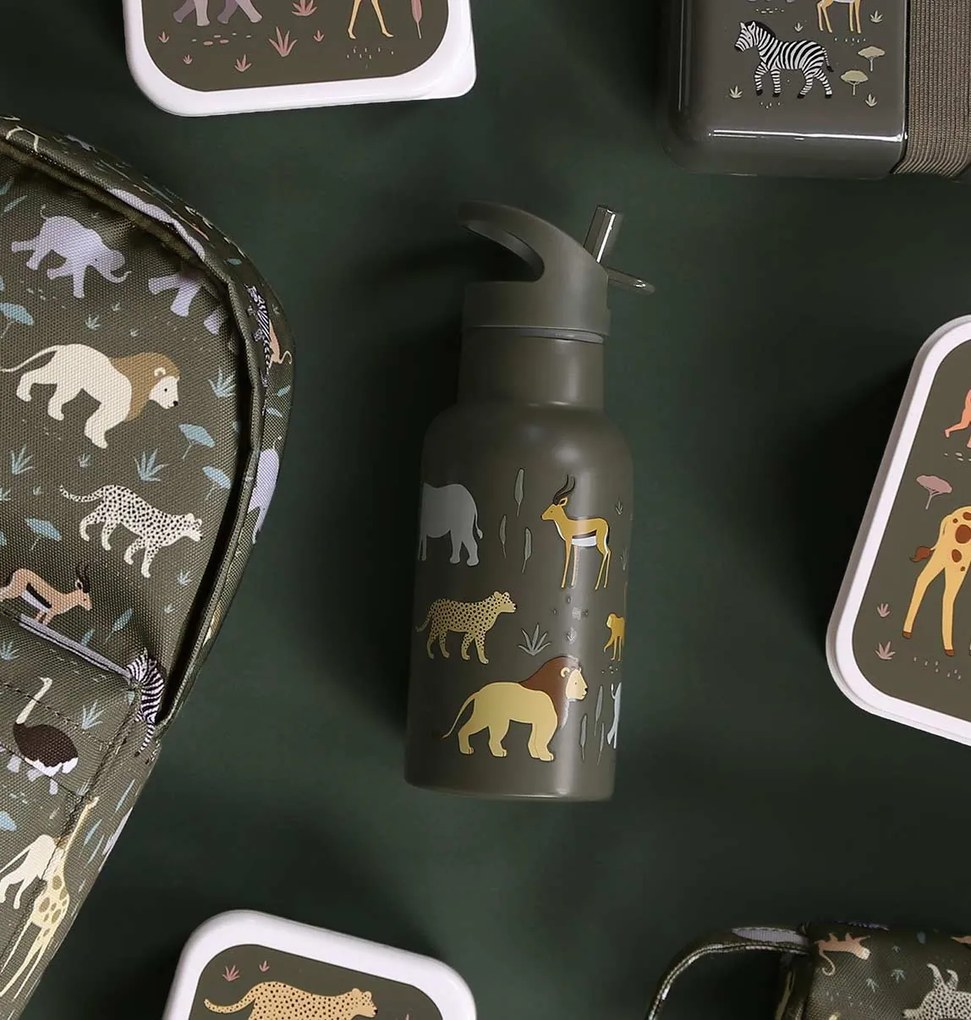 A Little Lovely Company - borraccia in acciaio inox, 350 ml - animali della savana