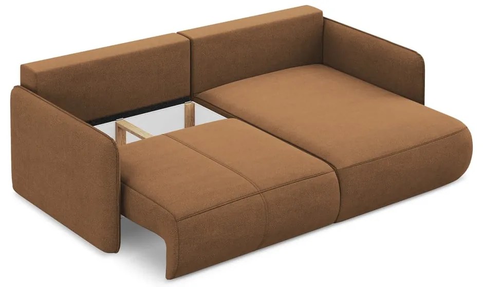 Divano angolare arancione allungabile/con contenitore (con penisola a destra) Nanea – Makamii