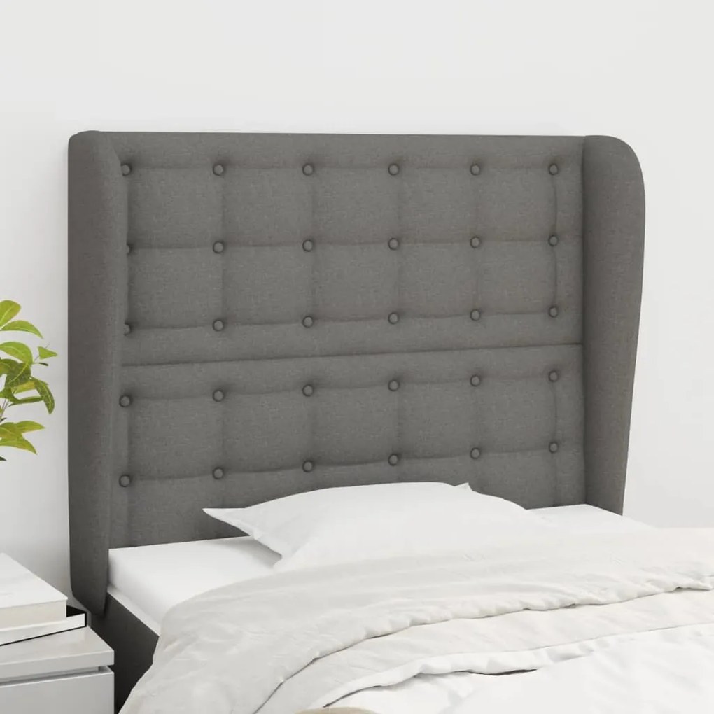 Testiera Ad Orecchio Grigio Scuro 83x23x118/128 Cm İn Tessuto /