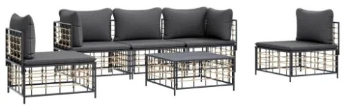 Set Divani da Giardino 6 pz con Cuscini Antracite in Polyrattan