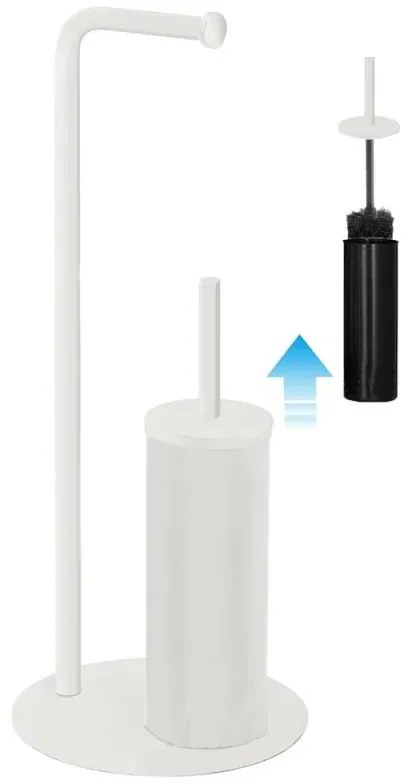 Piantana bagno portascopino e portarotolo design moderno in acciaio bianco