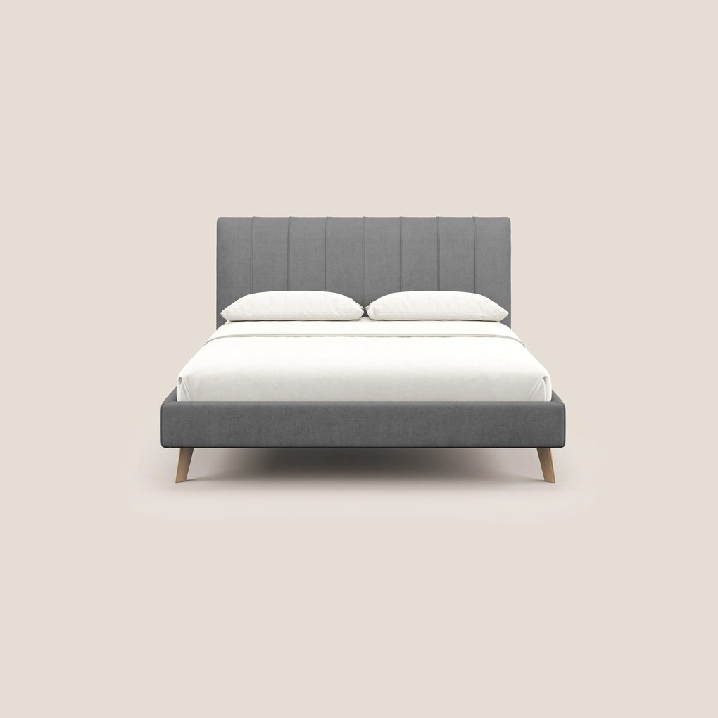 Selene letto imbottito con piedini naturali sfoderabile in tessuto impermeabile T02 grigio