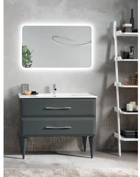 Mobile da bagno a terra moderno base 100 CLEIDE con 2 cassetti e lavabo ANTRACITE OPACO