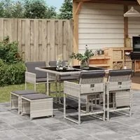 Set Pranzo da Giardino 9pz con Cuscini Grigio Chiaro Polyrattan 3278086