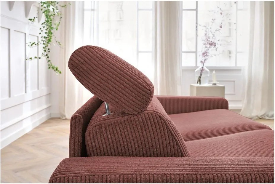 Divano rosa allungabile con rivestimento in velluto a coste 195 cm Monaco – Bobochic Paris