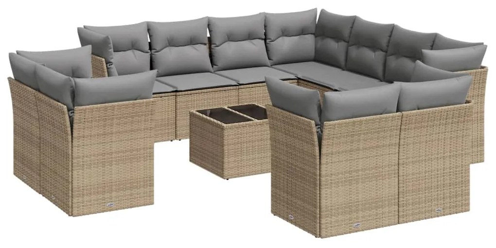 Set divani da giardino 12 pz con cuscini beige in polyrattan