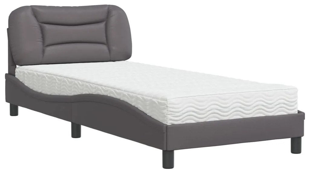 Letto con materasso grgio 90x200 cm in similpelle