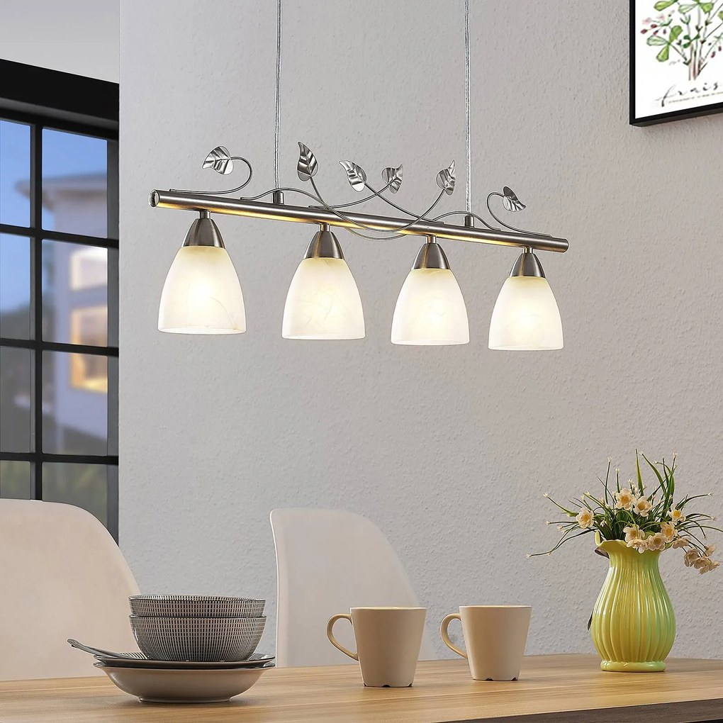 Lindby lampada a sospensione Yannie, a 4 luci, 72 cm, nichel/bianco, vetro