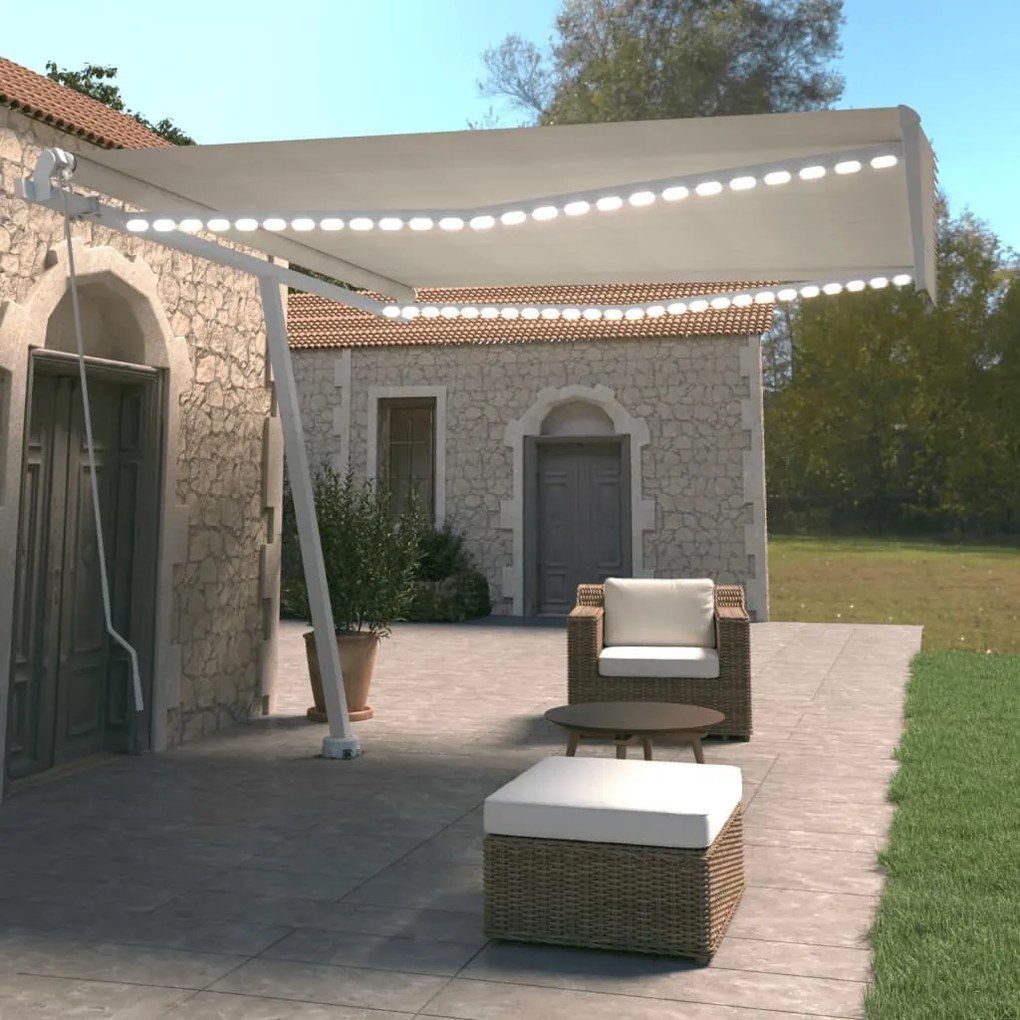 Tenda Da Sole Retrattile Manuale Con Led 400x350 Cm Crema /