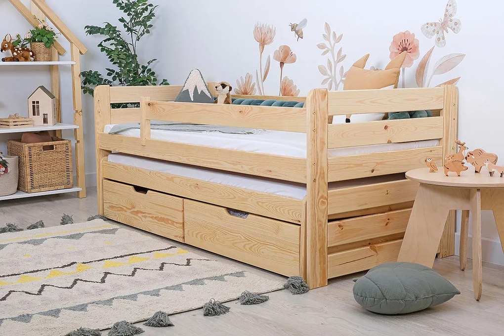 Letto per bambini con letto estraibile e barriera Praktik - naturale - pino 180x80 cm