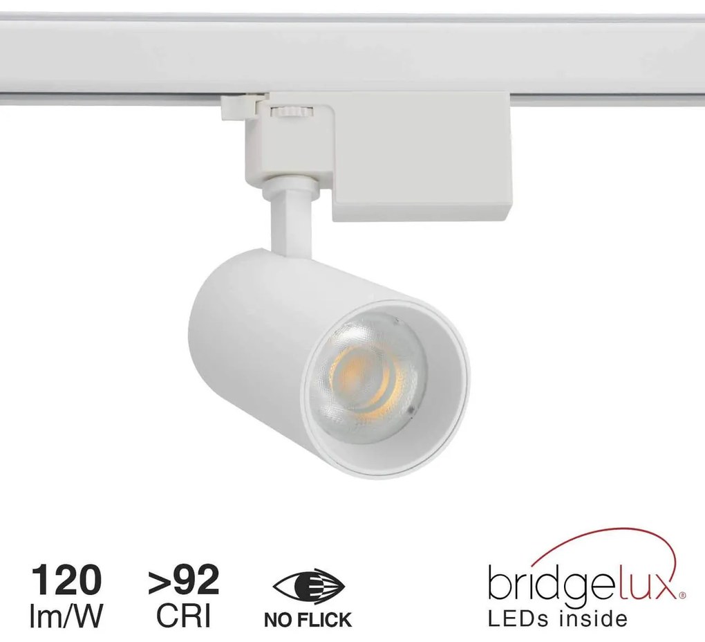 Faro LED 20W Trifase 60° 120lm/W CRI92 no Flickering - BRIDGELUX LED Colore Bianco Freddo 6.000K