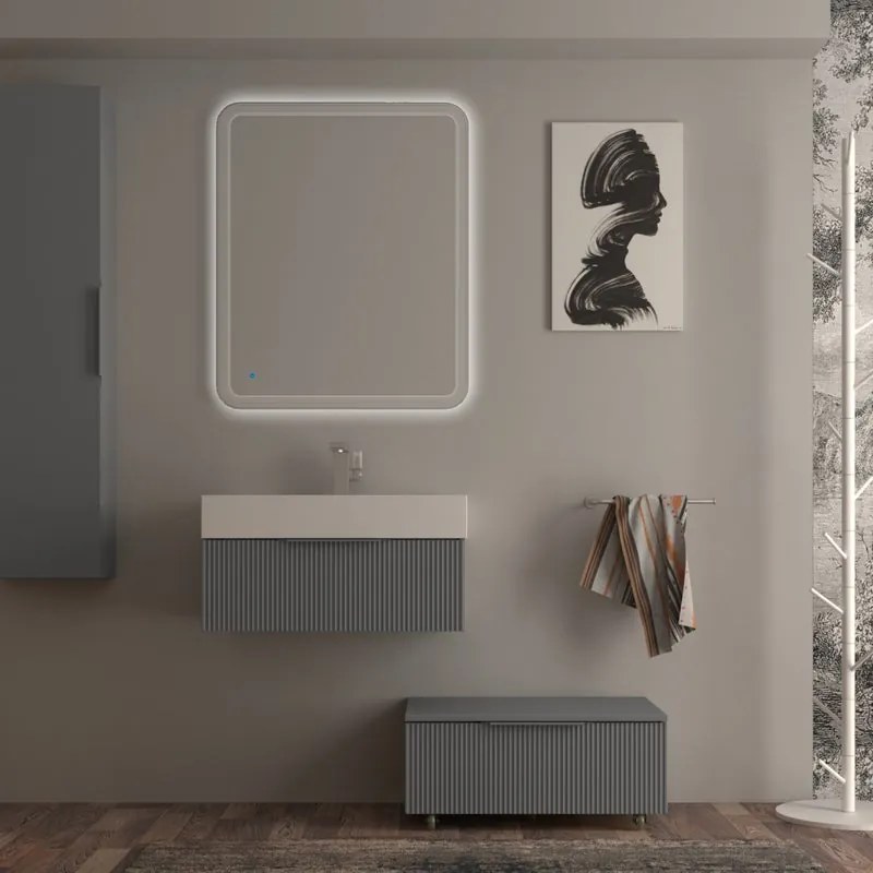 Mobile da bagno sotto lavabo BADEN HAUS Modula grigio laccato opaco L 70 x H 25 x P 44 cm 1 cassetto, lavabo non incluso