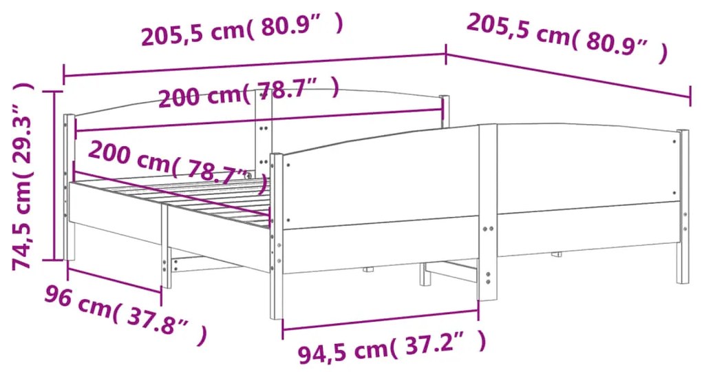 Giroletto con Testiera Bianco 200x200 cm Legno Massello di Pino