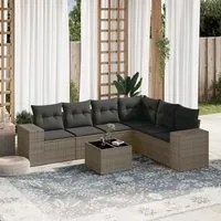 Set Divani da Giardino 7 pz con Cuscini Grigio in Polyrattan 3222619