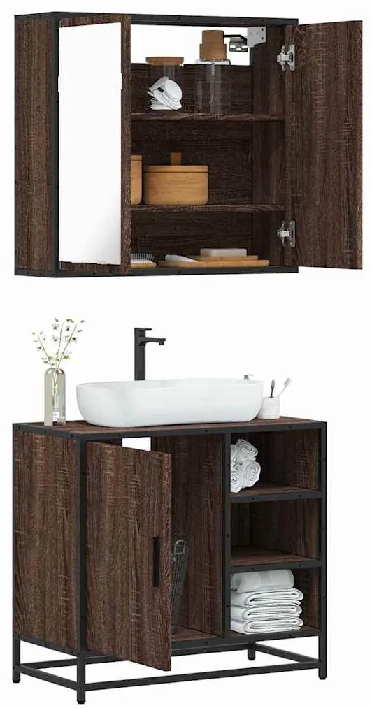 Set Mobili Da Bagno 2 Pz Rovere Marrone İn Legno Multistrato /