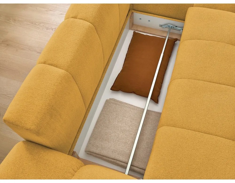 Divano angolare color senape allungabile e con contenitore (penisola a destra/chaise lounge) con rivestimento in ciniglia Everest – Bobochic Paris