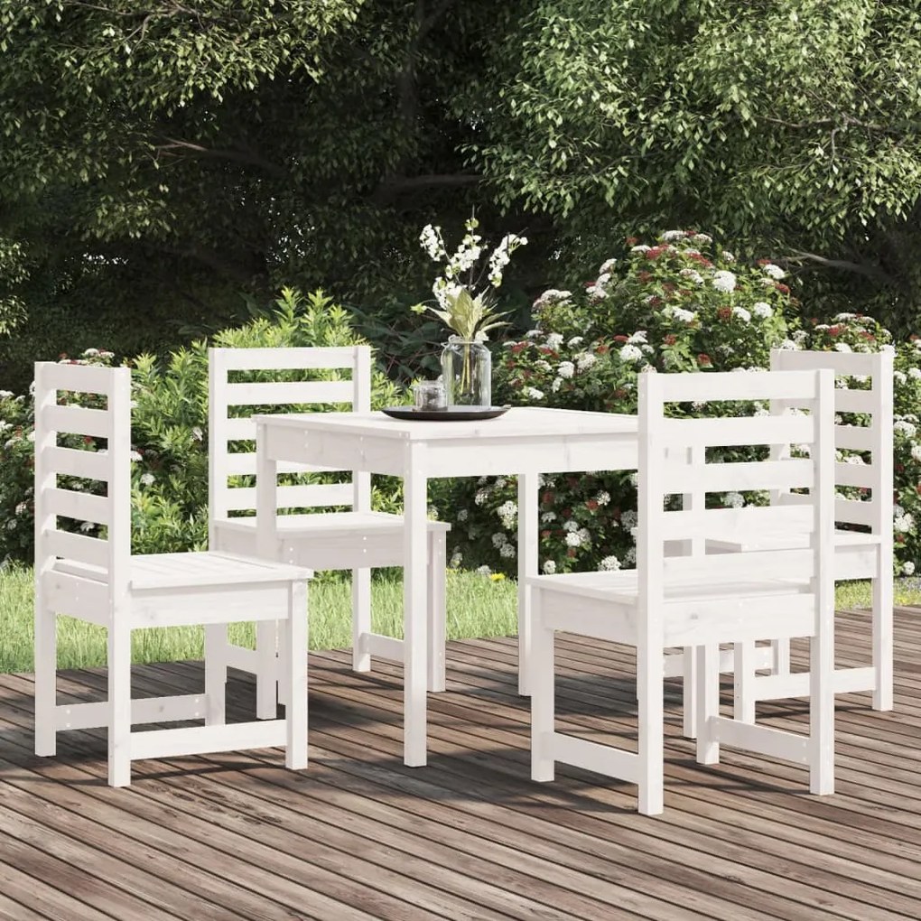 Set Da Pranzo Per Giardino 5pz Bianco İn Legno Massello Di Pino /