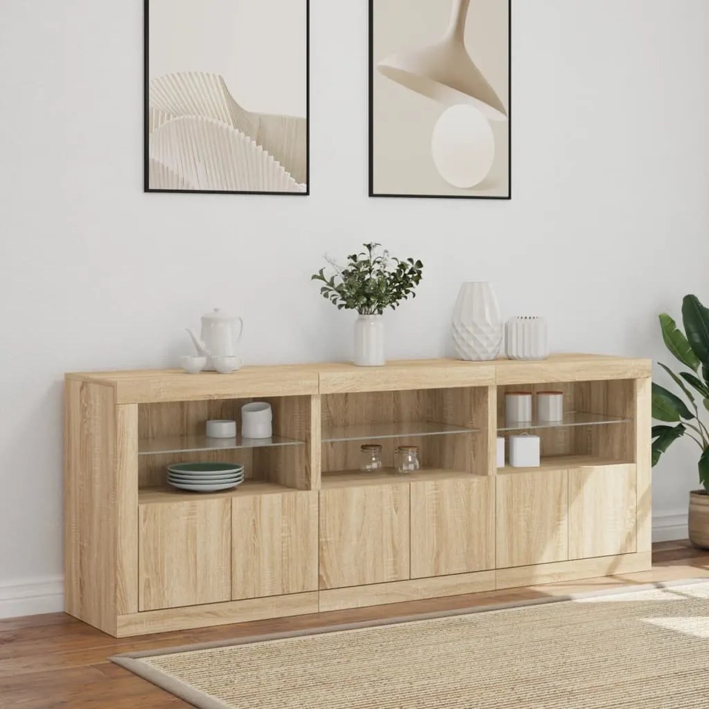 Credenza con luci led rovere sonoma 181,5x37x67 cm