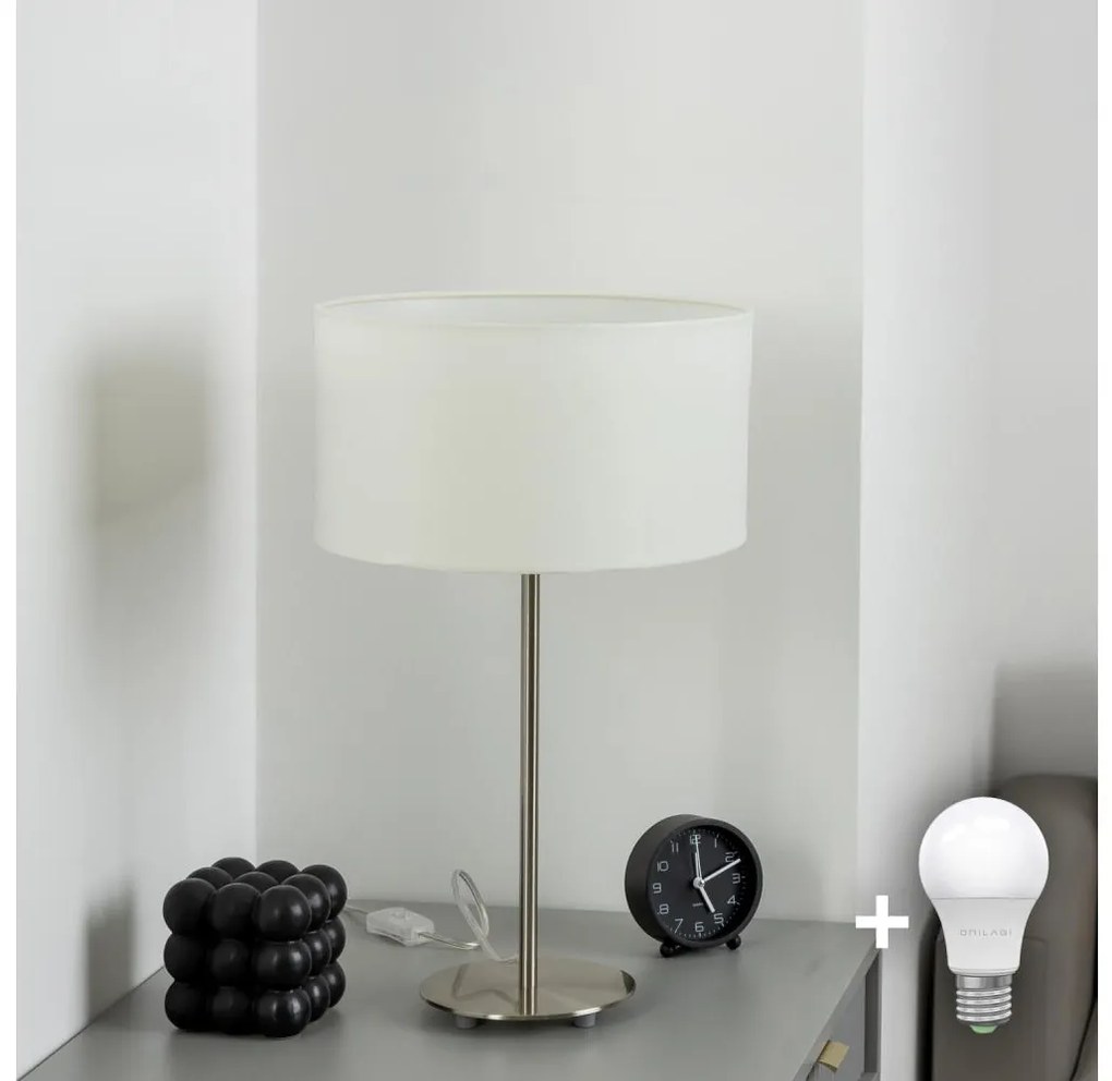 Eglo - Lampada da tavolo LED TUNJA 1xE27/60W/230V 38,5 cm cromo opaco/bianco