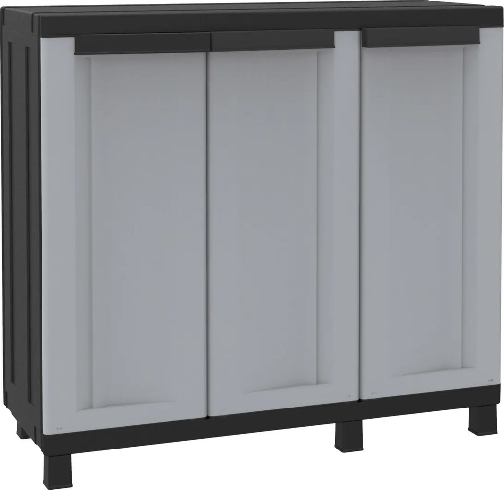 Armadio Modulare da Esterno 102x39x91,5 cm 3 Ante 1 Ripiano in Polipropilene Twist Grigio e Nero...