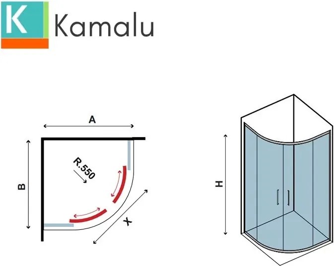 Cabina doccia 80x80 semicircolare vetro 8mm anticalcare altezza 200 KE2000 - KAMALU