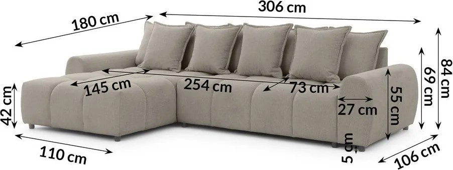 Divano angolare grigio tortora (con penisola a sinistra/con chaise lounge) Albane – Ropez