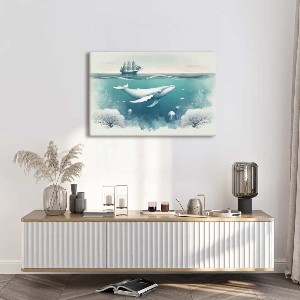 Quadro su tela – Balena e coralli sotto la superficie
