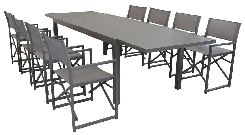 DEXTER - set tavolo in alluminio e teak cm 200/300 x 100 x 74 h con 8 poltrone Carpenter
