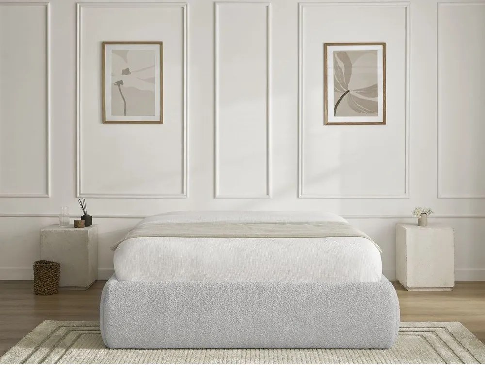 Letto matrimoniale imbottito grigio chiaro con contenitore/senza testiera con rete inclusa 160x200 cm Inera – Bobochic Paris