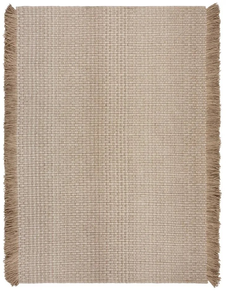 Tappeto beige in misto lana tessuto a mano 200x290 cm Rene Fringed Ribbed – Flair Rugs