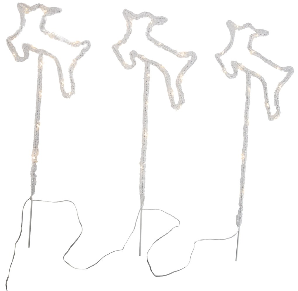 Set di 3 faretti natalizi cervo bianco con LED e timer IP44 - Shika