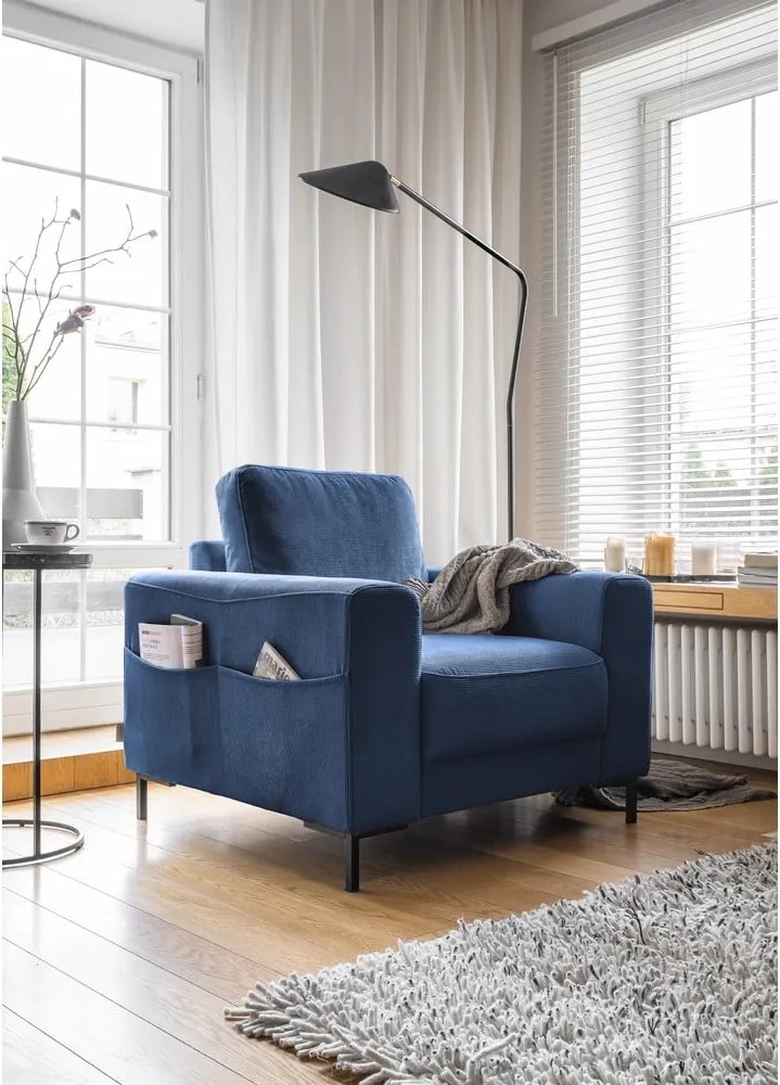 Poltrona in velluto a coste blu scuro Lofty Lilly - Miuform