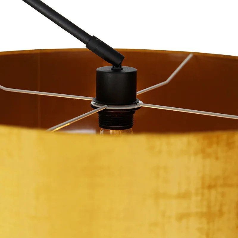 Lampada da terra moderna nera con paralume dorato 50 cm - Editor