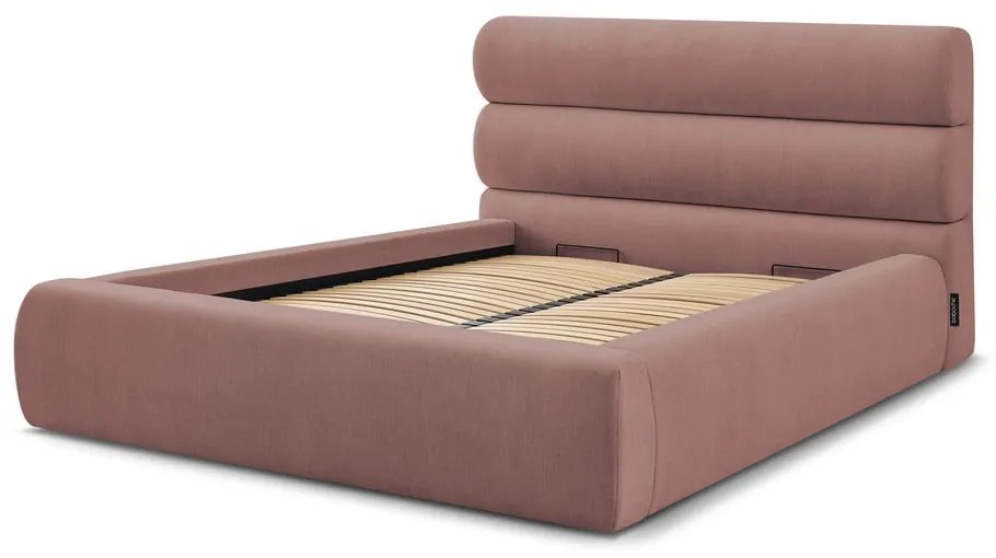 Letto matrimoniale imbottito rosa chiaro con contenitore a griglia 160x200 cm Jagna - Bobochic Paris