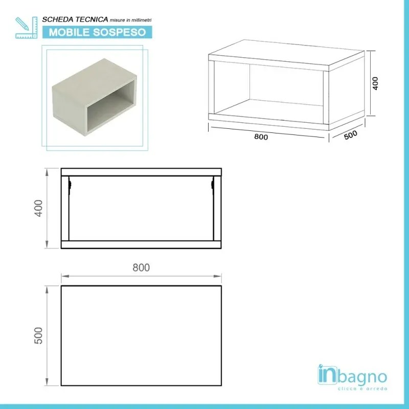 Mobile bagno sospeso aperto 80 cm Master grigio nuvola
