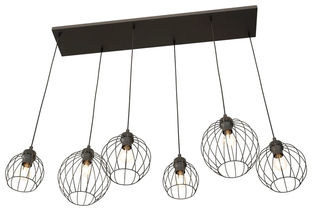 Sospensione Minimal Industrial Hathor 6 Luci Lineari Nera