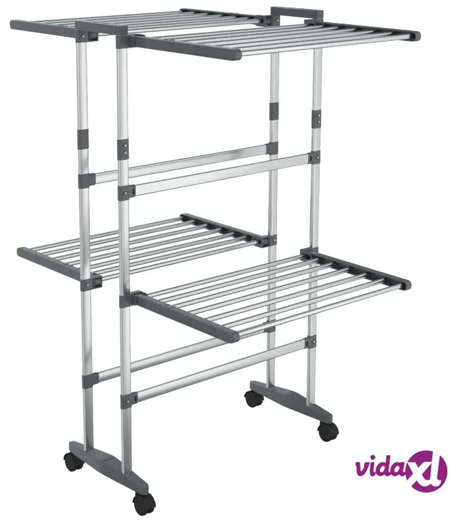 vidaXL Stendibiancheria a 2 Livelli con Ruote Argento 60x70x106 cm