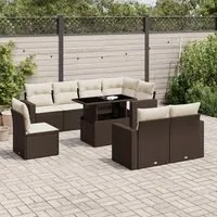 Set Divani da Giardino 9pz con Cuscini Marrone in Polyrattan 3267413