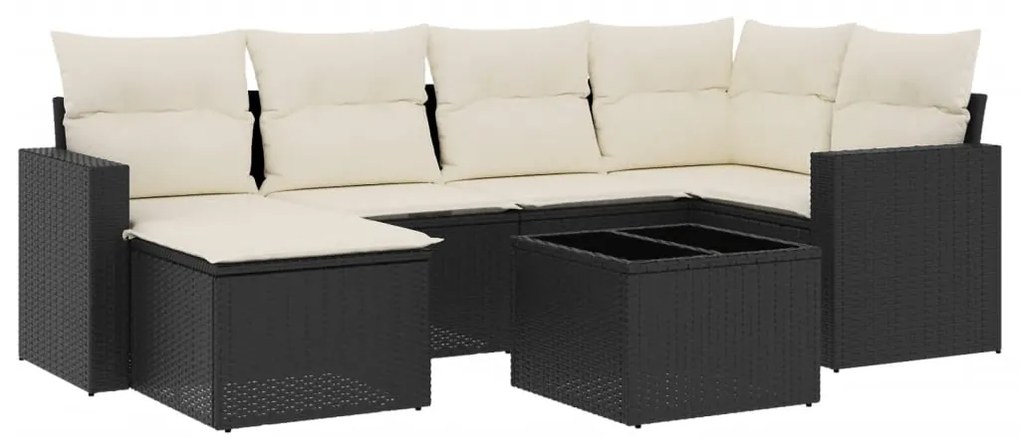 Set divani da giardino con cuscini 7pz nero polyrattan