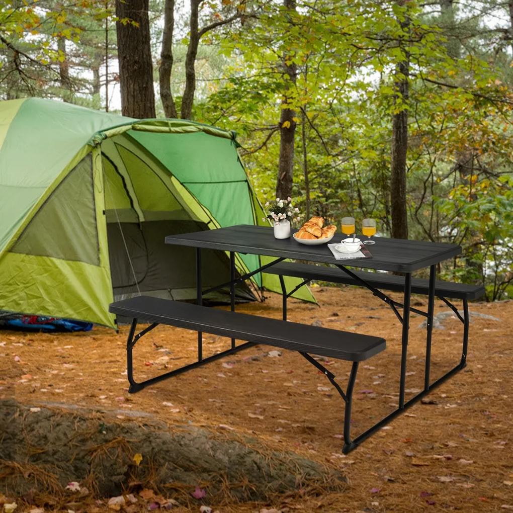 Costway Set di tavolo da campeggio all’aperto con 2 panche, Set di panche per tavolo da picnic pieghevole