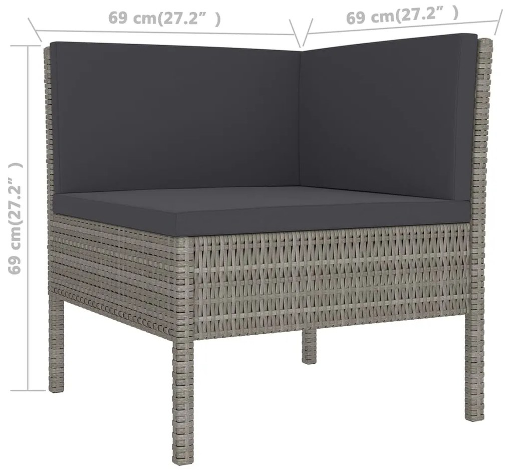 Set Divani da Giardino 12 pz con Cuscini in Polyrattan Grigio