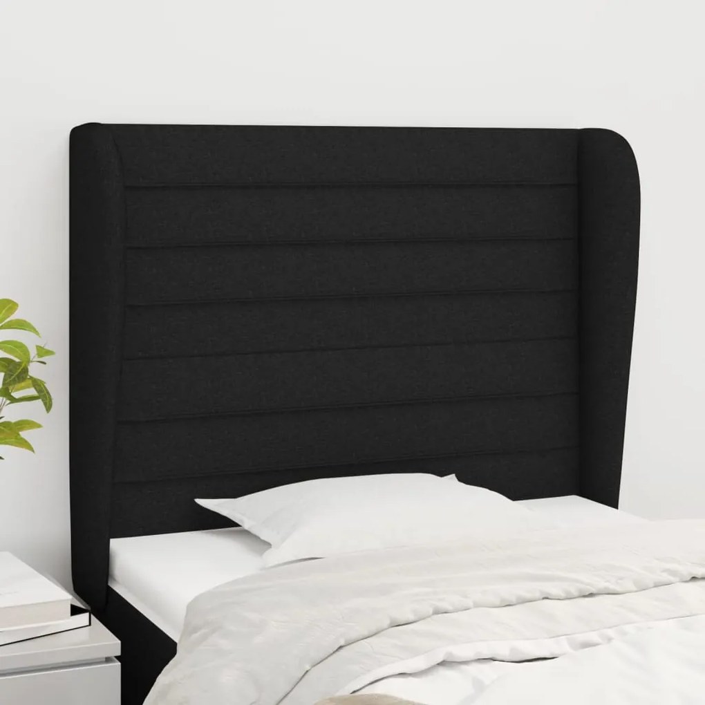 Testiera Ad Orecchio Nera 103x23x118/128 Cm İn Tessuto /