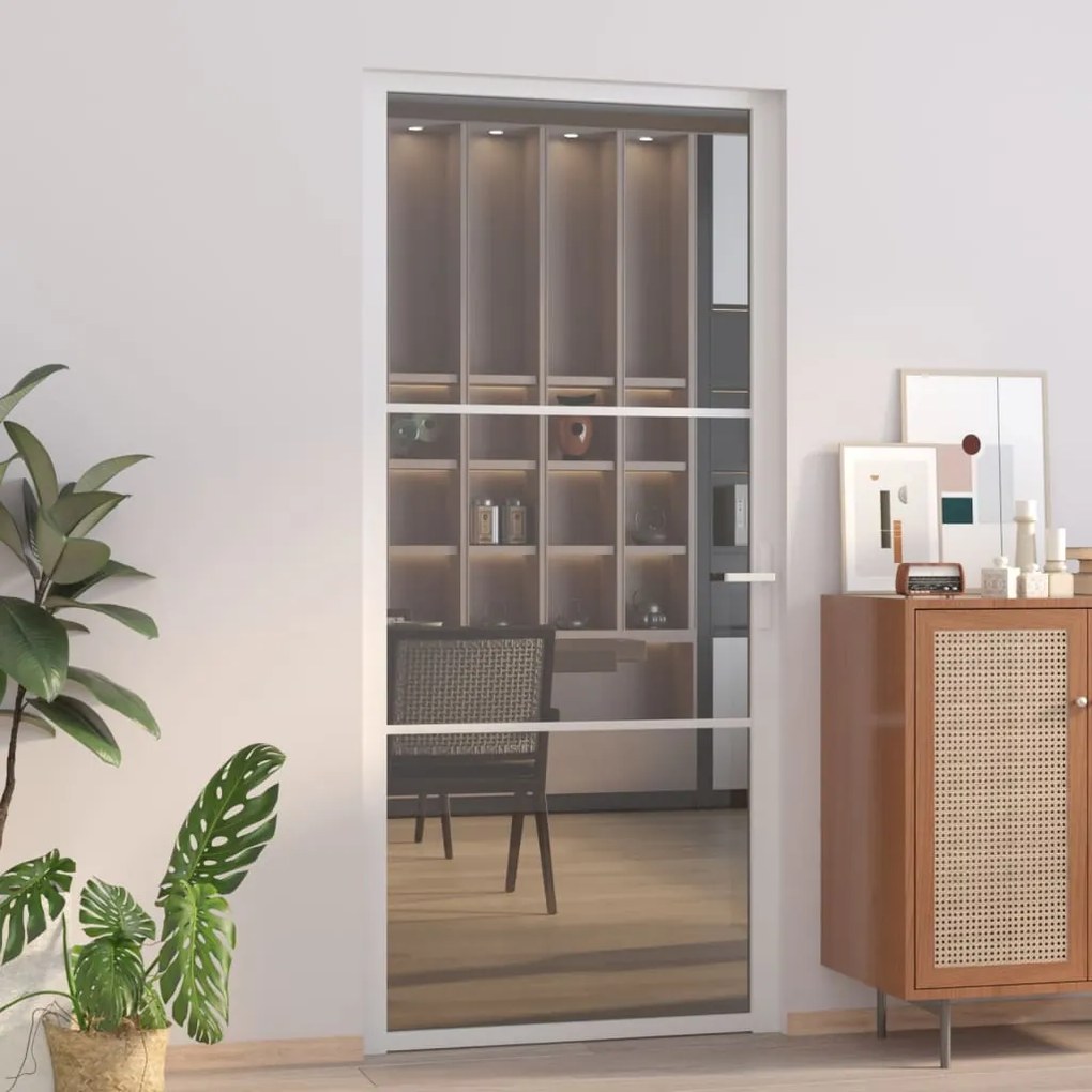 Porta Interna 93x201,5 Cm Bianca İn Vetro Esg E Alluminio /