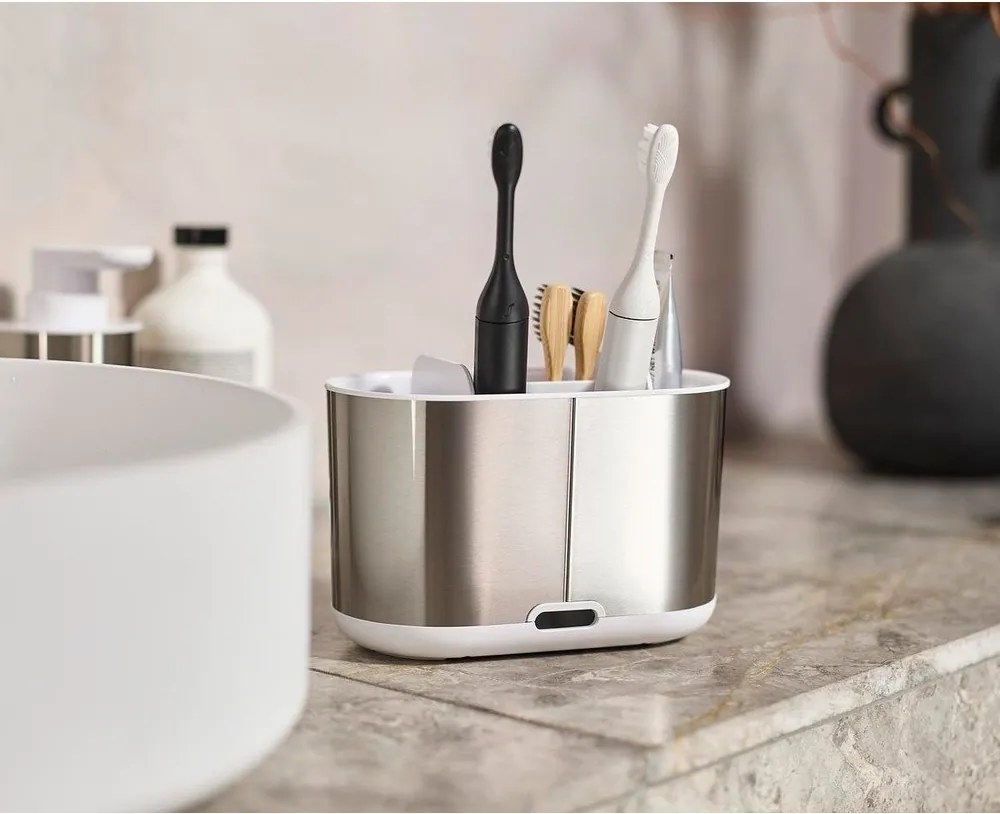 Portaspazzolino verticale argentato in acciaio inox Duo Steel – Joseph Joseph