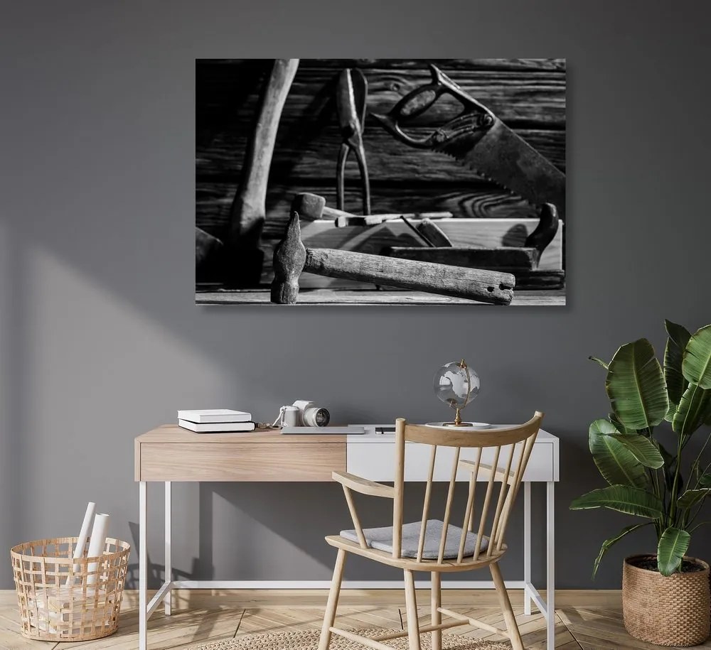 Quadro su tela – Attrezzi da carpentiere in bianco e nero