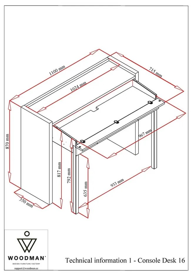 Tavolo da lavoro 36x110 cm Mel - Woodman