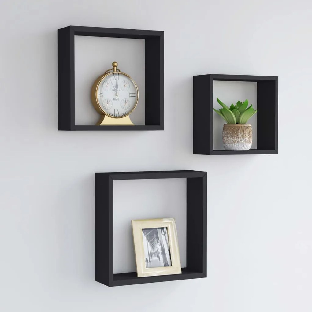 Mensole A Cubo Da Parete 3 Pz Bianche İn Mdf /