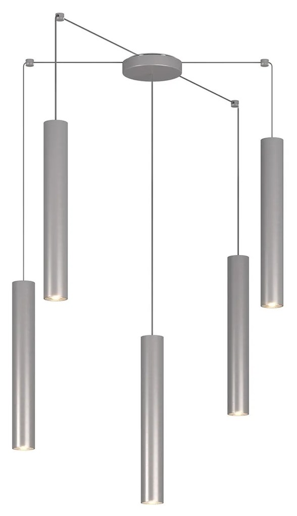 Lampadario Industrial-Minimal Xeana Metallo Grigio 5 Luci Gu10