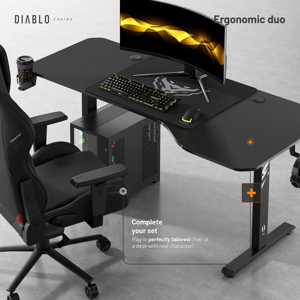 Scrivania Regolabile in Altezza Diablo X-Tensio 1600 Nero